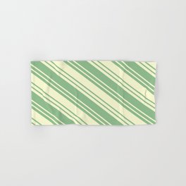 [ Thumbnail: Dark Sea Green & Light Yellow Colored Stripes/Lines Pattern Hand & Bath Towel ]