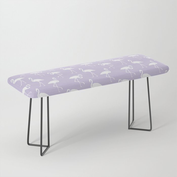 White flamingo silhouettes seamless pattern on lilac background Bench