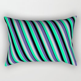 [ Thumbnail: Dark Slate Blue, Grey, Green, and Black Colored Lines/Stripes Pattern Rectangular Pillow ]