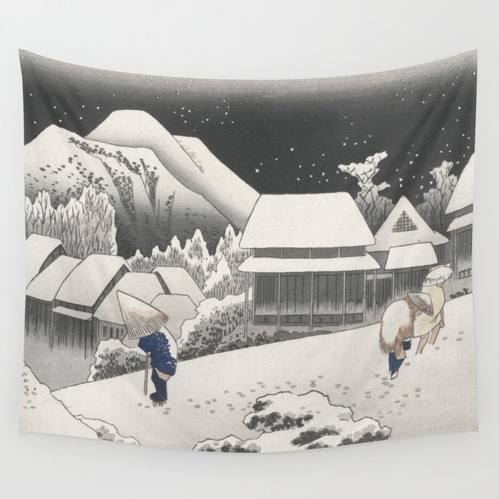 Kanbara Station - Vintage Japan Woodblock Wall Tapestry