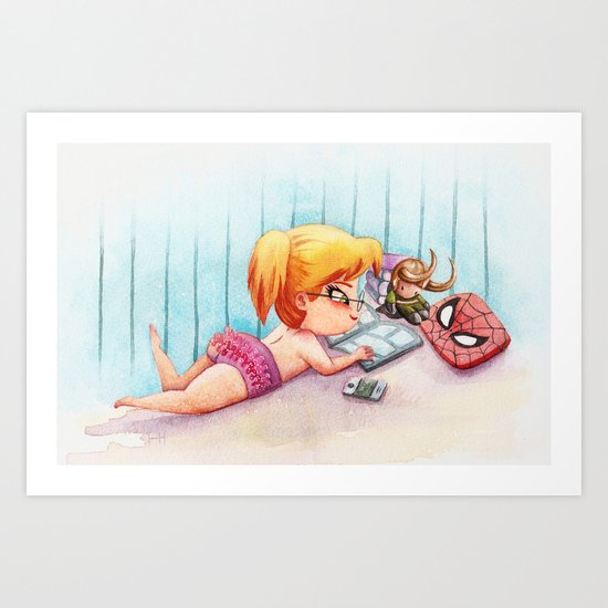 Reading Comics Art Print