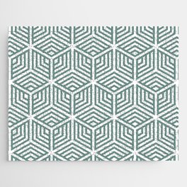 Hazy Blue and White Striped Cube Geometric Pattern Pairs DE 2022 Popular Color Aspen Hush DE5746 Jigsaw Puzzle