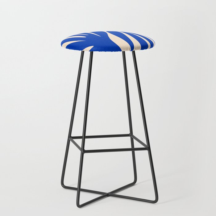 Maldives Abstract Botanical Pattern in Bright Blue and Cream Bar Stool