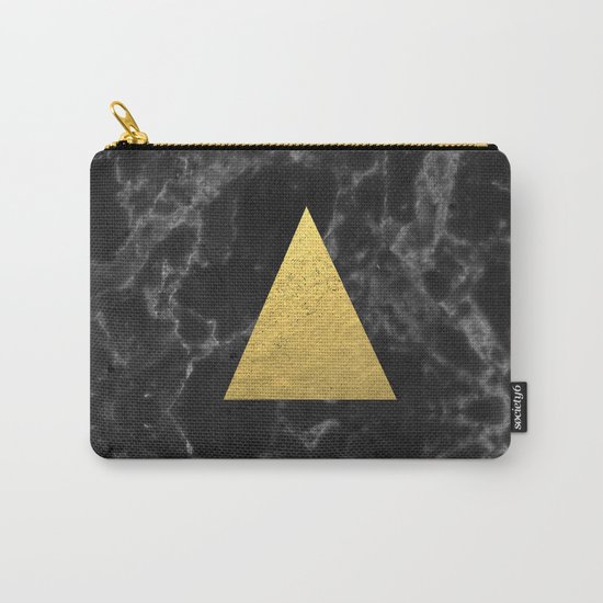 Black Gold Marble Tri - dark solid classic gold foil on marble cell phone case for college dorm Carry-All Pouch