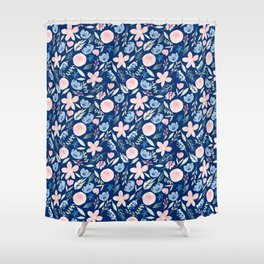 Blush Pink And Navy Blue Watercolor Shower Curtain