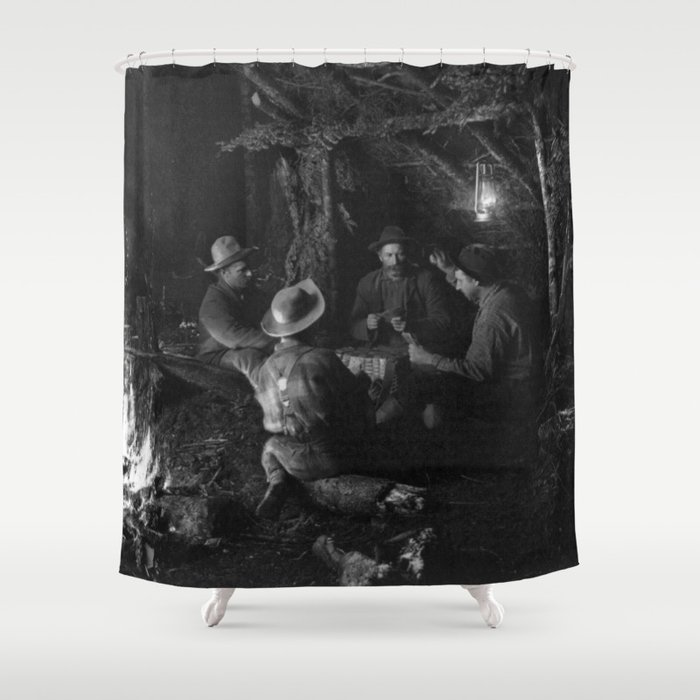 Vintage Adirondacks Playing Cards By The Campfire Shower Curtain Vintage Adirondacks Playing Cards By The Campfire Shower Curtain