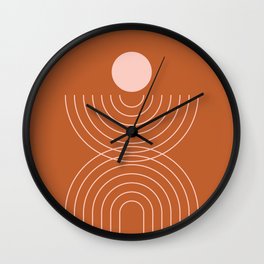 Geometric Lines in Terracotta Rose Gold 10 (Rainbow and Sun Abstraction) Wall Clock