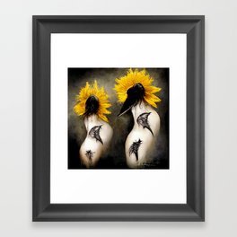 Hummingbirds in Sunflowers Framed Art Print