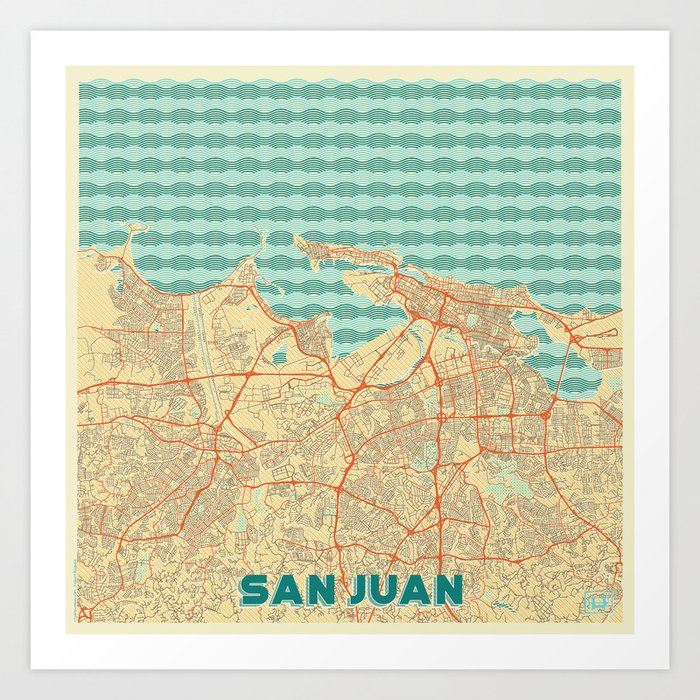 San Juan Map Retro Art Print