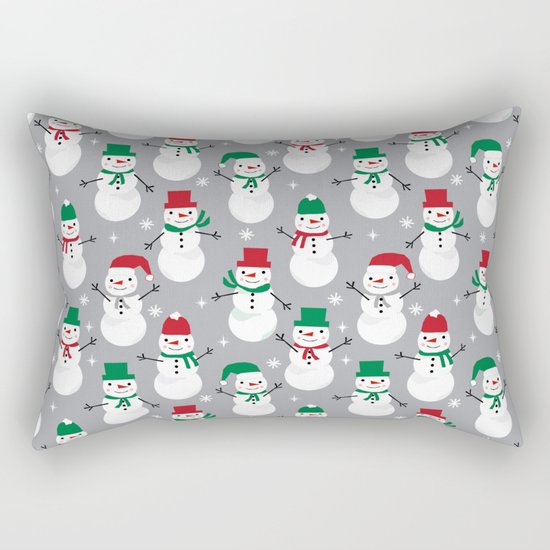 Snowman festive family fun snow day memories winter themed art pattern illustration Rectangular Pillow