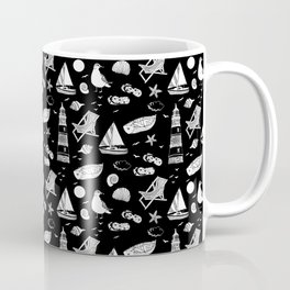 Black And White Summer Beach Elements Pattern Mug