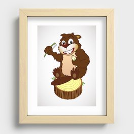 Beaver cartoon character with a toothbrush Recessed Framed Print