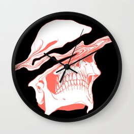 Liquify Skull in black and living coral Wall Clock