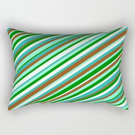 [ Thumbnail: Colorful Light Sea Green, Brown, Aquamarine, Green & Mint Cream Colored Lined/Striped Pattern Rectangular Pillow ]