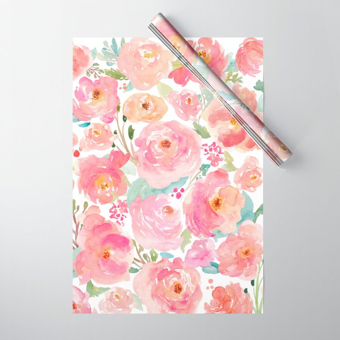 Watercolor Peonies Summer Bouquet Wrapping Paper by JunkyDotCom