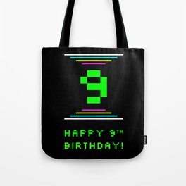 [ Thumbnail: 9th Birthday - Nerdy Geeky Pixelated 8-Bit Computing Graphics Inspired Look Tote Bag ]