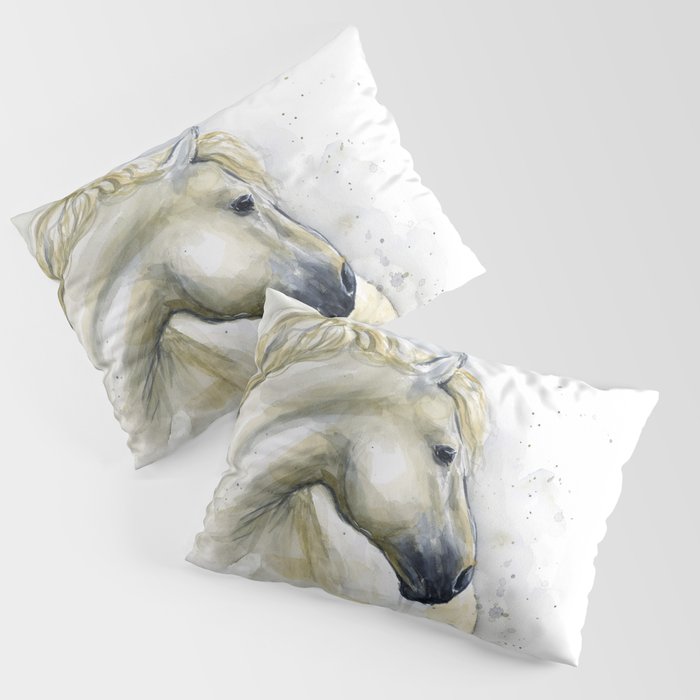 White Horse Watercolor Painting Animal Horses Pillow Sham