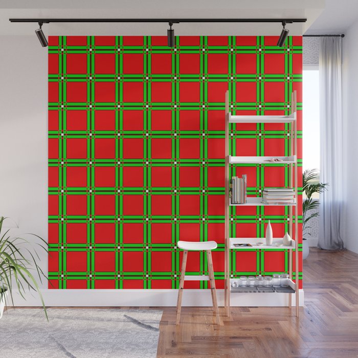 Plaid red green Wall Mural