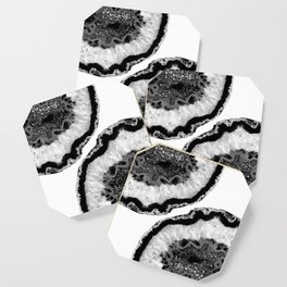 Gray Black White Agate Glitter Glamor #2 (Faux Glitter) #gem #decor #art #society6 Coaster