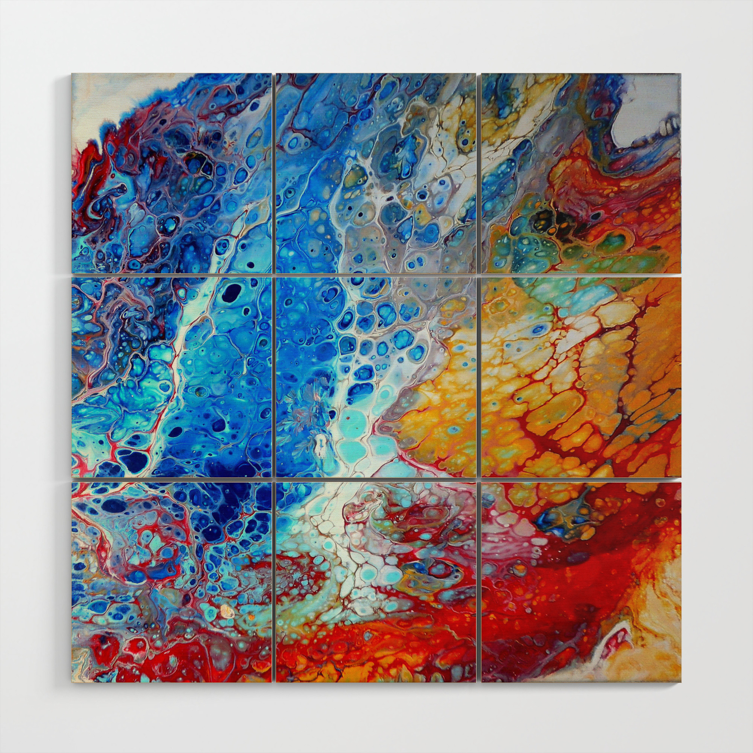 Organic Abstract Primary Colors Red Blue And Yellow Wood Wall Art