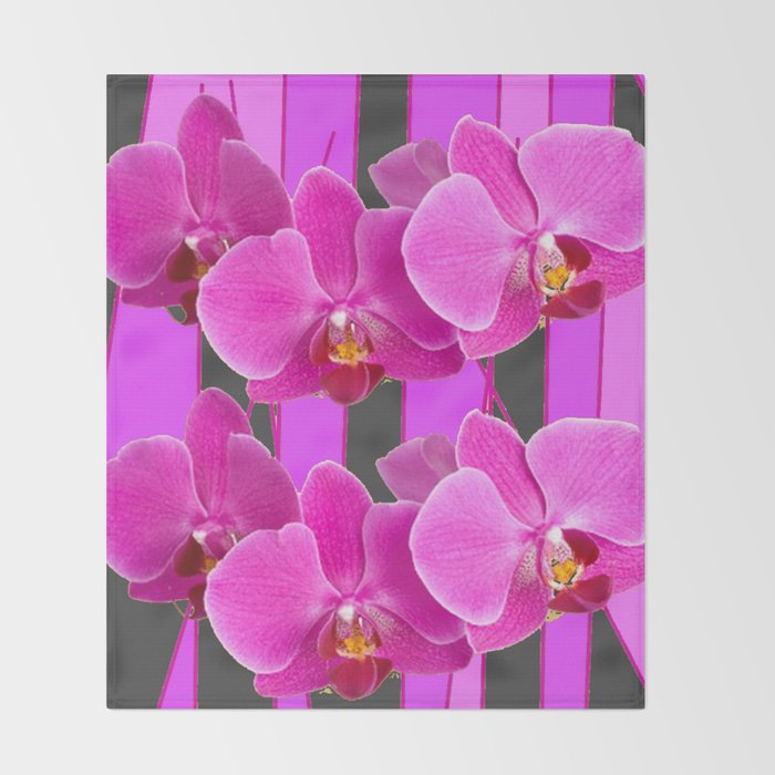 Modern Charcoal Grey Color Cerise Purple Orchids Throw Blanket By Modern Charcoal Grey Color Cerise Purple Orchids Throw Blanket By Sharlesart Society6