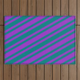 [ Thumbnail: Dark Orchid & Teal Colored Stripes/Lines Pattern Outdoor Rug ]
