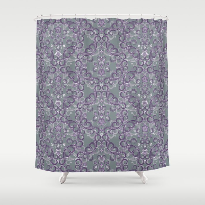 Meditation Room Seamless Floral Gray Shower Curtain