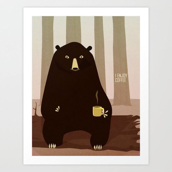 Bear Enjoys Coffee Art Print