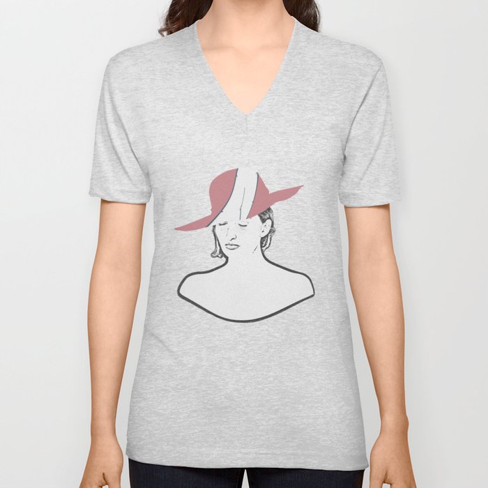 Lady with Hat-11 V Neck T Shirt