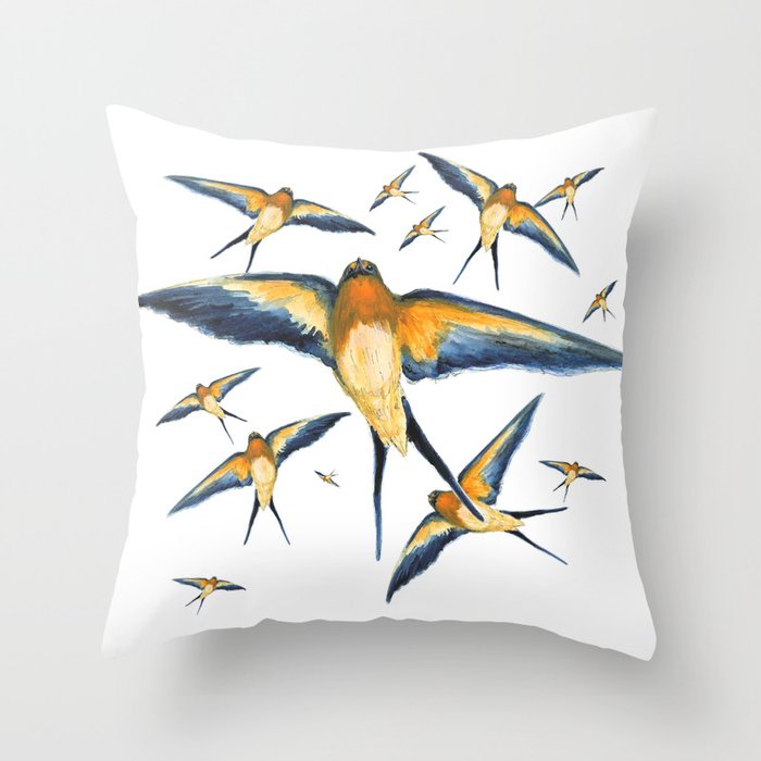 Flying around Swallows watercolours illustration Throw Pillow