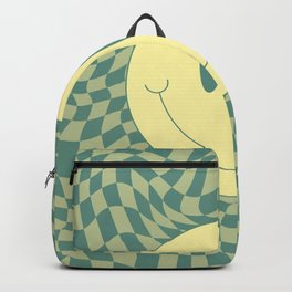 Yellow green smiley wavy checker Backpack