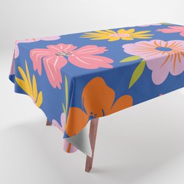 Bold colorful Floral Pattern in blue background Tablecloth