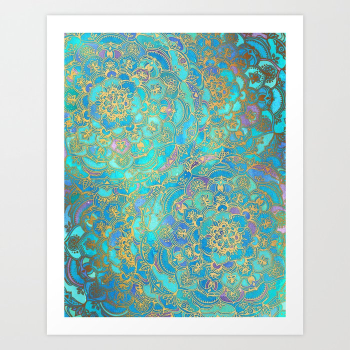 Sapphire & Jade Stained Glass Mandalas Art Print