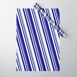 [ Thumbnail: Dark Blue and Mint Cream Colored Striped Pattern Wrapping Paper ]
