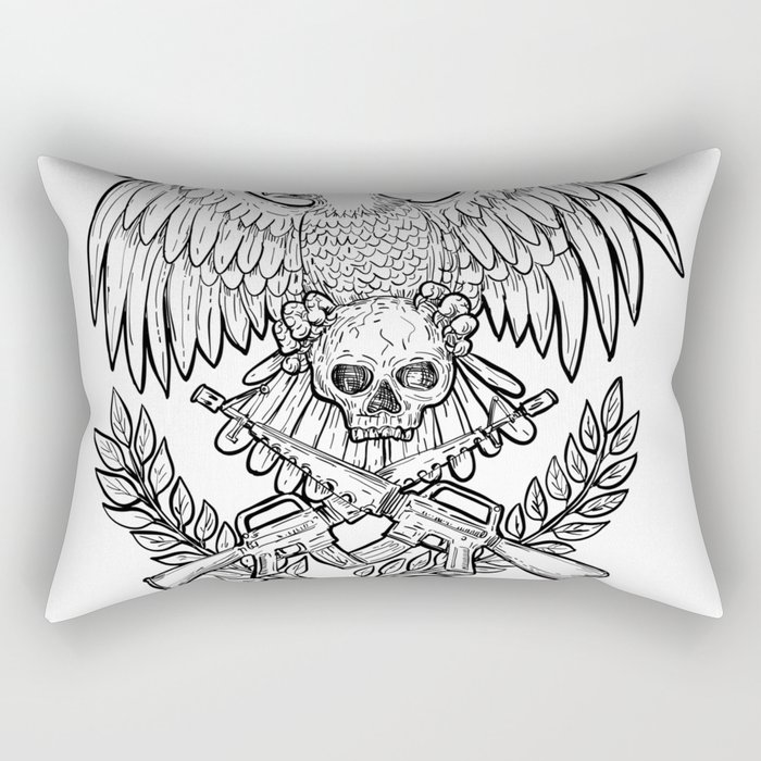 Eagle Skull Assault Rifle Drawing Rectangular Pillow