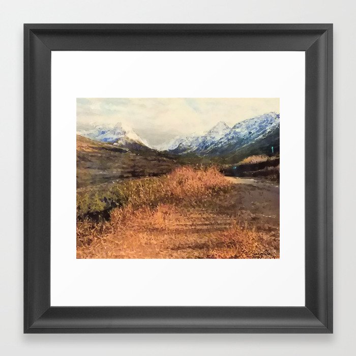 Glen Alps Walk Light Sky Oil Pastel Drawing Framed Art Print