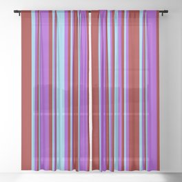 [ Thumbnail: Sky Blue, Dark Orchid, and Dark Red Colored Pattern of Stripes Sheer Curtain ]