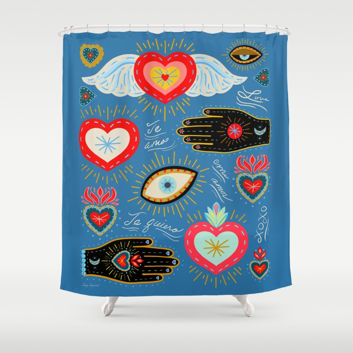 Milagro love hearts - blue Shower Curtain