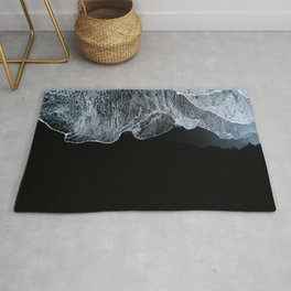 Waves on a black sand beach in iceland - minimalist Landscape Photography Rug | Landscape, Wave, Beach, Curated, Minimalist, Nature, Travel, Water, Iceland, Moody 