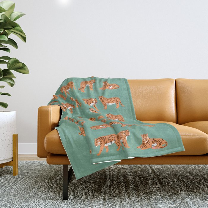 Year of the Tiger Orange and Green Throw Blanket