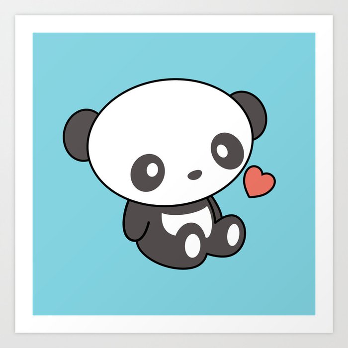 Kawaii Cute Panda Heart Art Print by Wordsberry