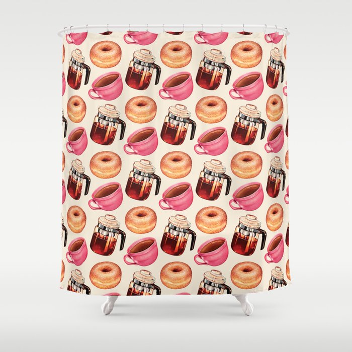 Coffee Donut Percolator Pattern Shower Curtain
