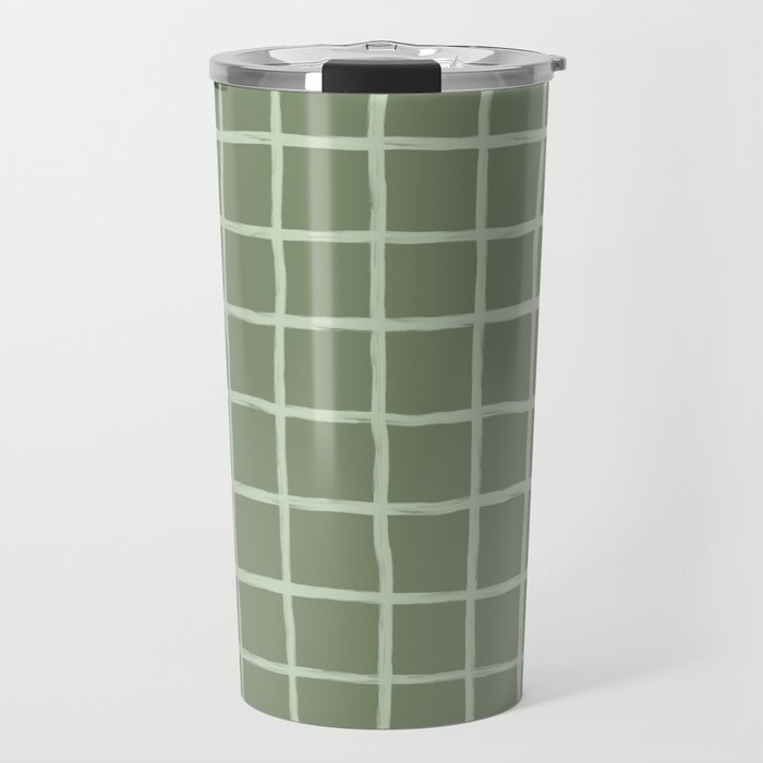 Sage Green Grid Checker Travel Mug