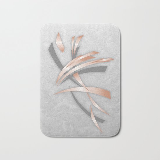 Rose Gold Gray Marble Abstract Bath Mat