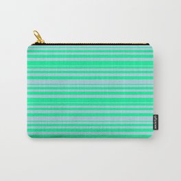 [ Thumbnail: Green & Light Blue Colored Striped Pattern Carry-All Pouch ]