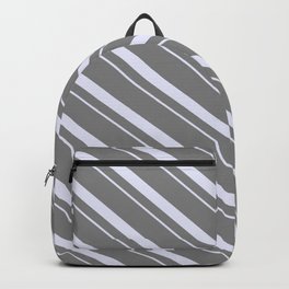 [ Thumbnail: Grey & Lavender Colored Lines/Stripes Pattern Backpack ]
