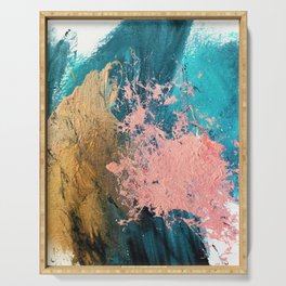 Coral Reef [1]: colorful abstract in blue, teal, gold, and pink Serving Tray