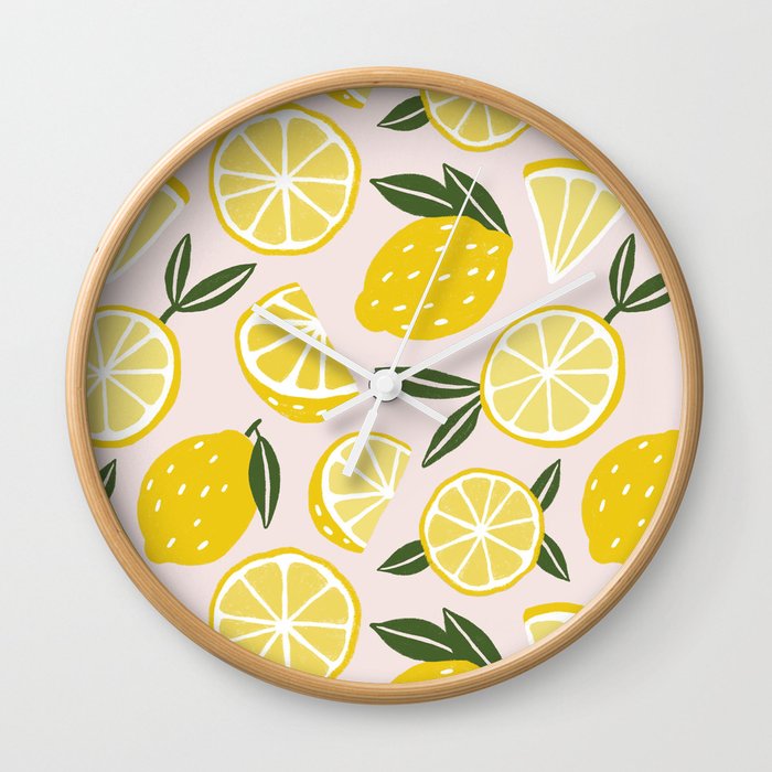 Lemon Pattern with Pink Wall Clock