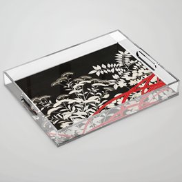 Japanese Vintage Kimono Pattern, Vintage Black And White Floral Pattern, Acrylic Tray