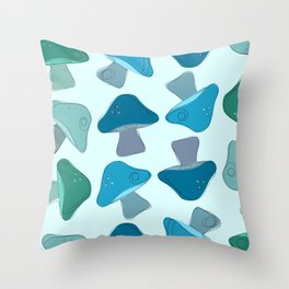 Mushroom Pattern in Blue  Throw Pillow